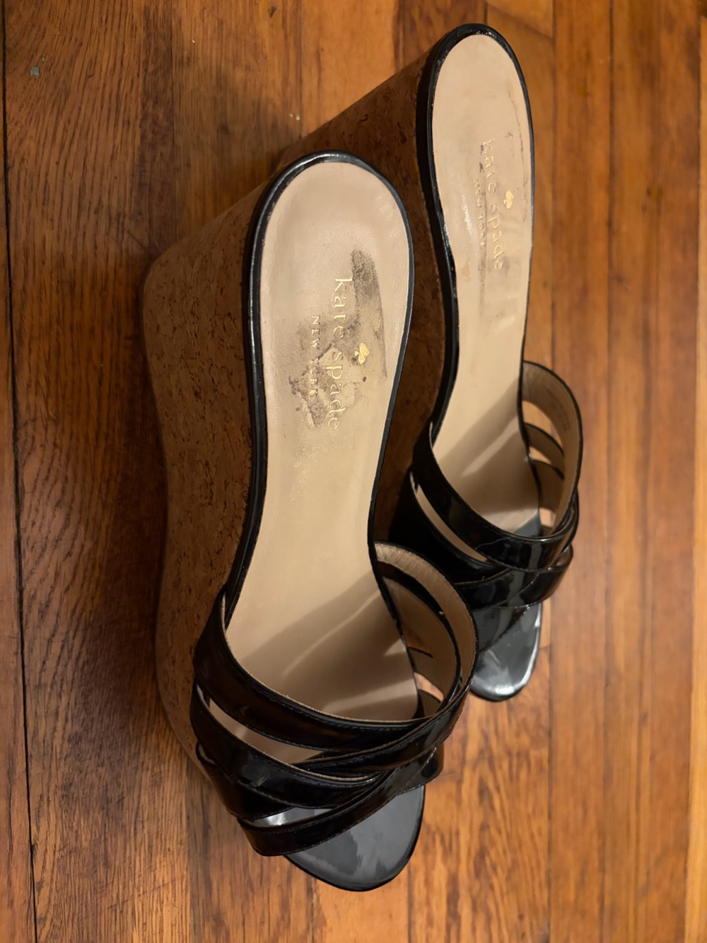 KATE SPADE Women’s Black Patent Cork Wedge slide Sandal 8.5 platform sexy! - Picture 11 of 17